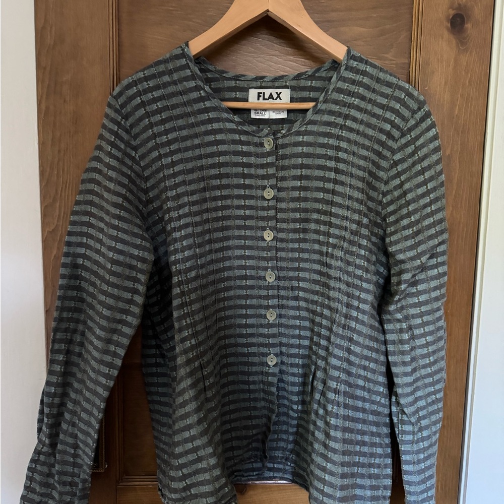 Flax Green and Gray Checkered Linen Shirt